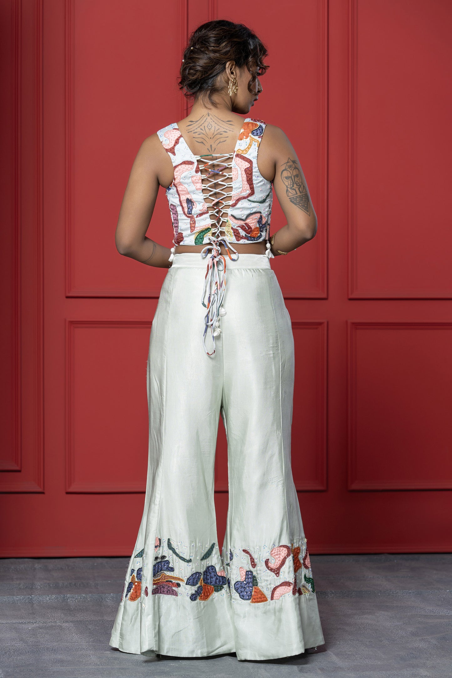 Mint Green Gaji Silk Printed Appliqué 2-Piece Set