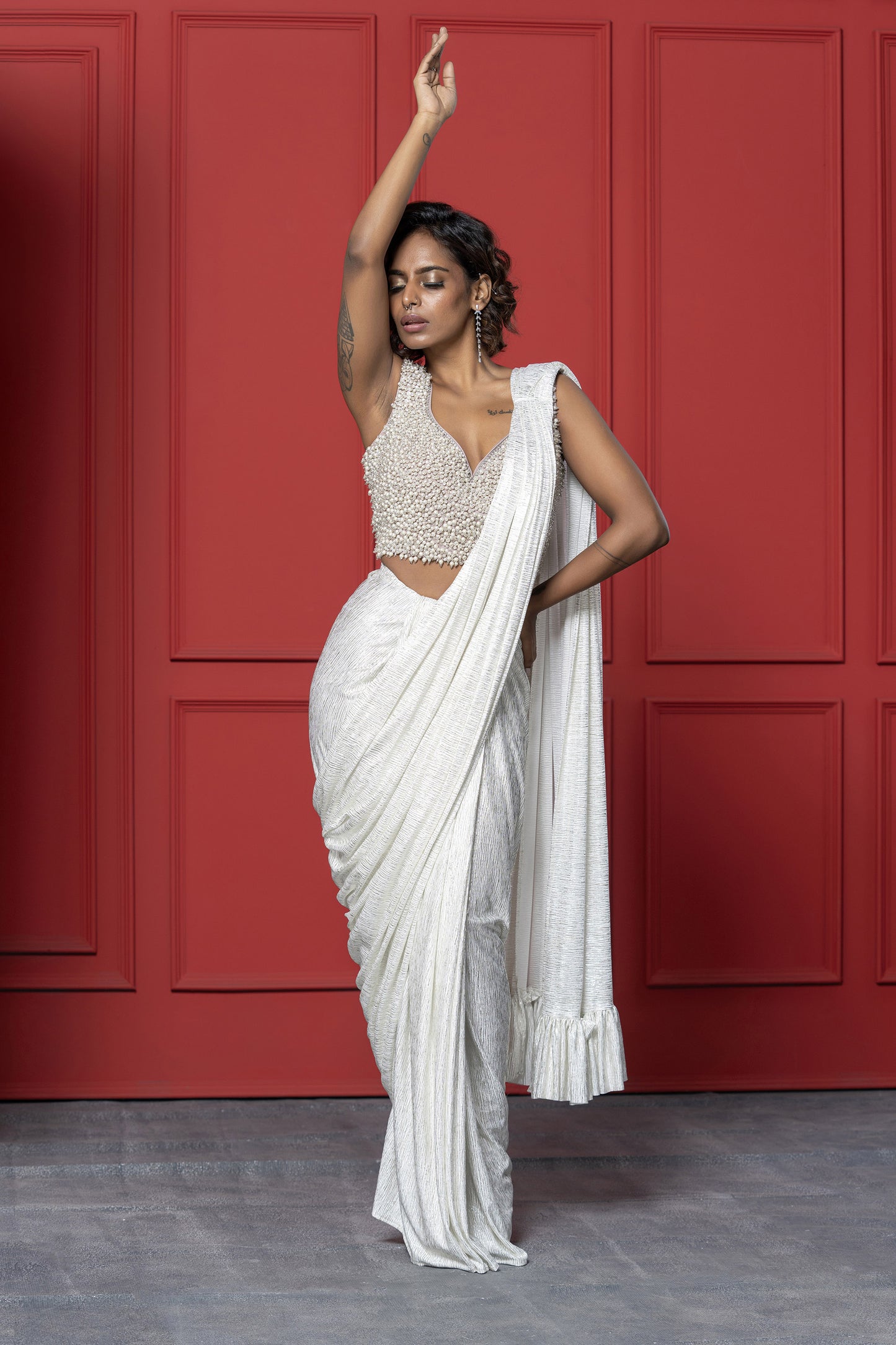 White Pearl Drape Saree