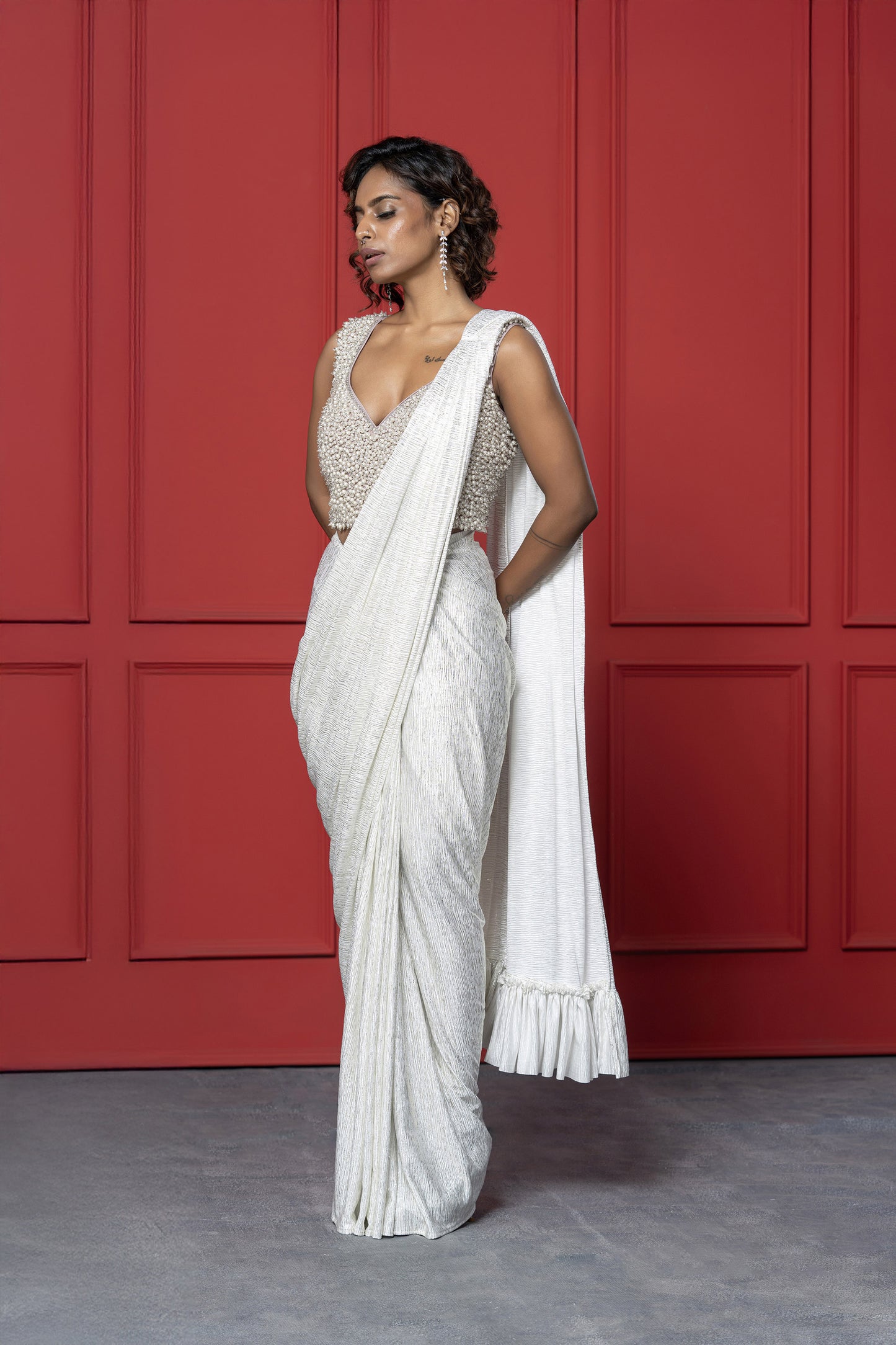White Pearl Drape Saree