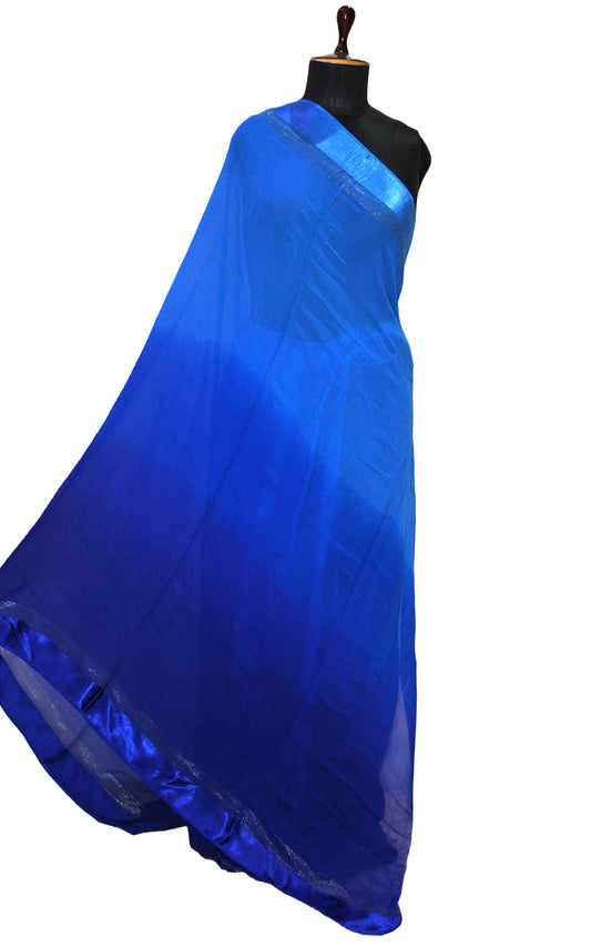 Designer Dual Shaded Georgette Saree in Blue and Silver Zari Work