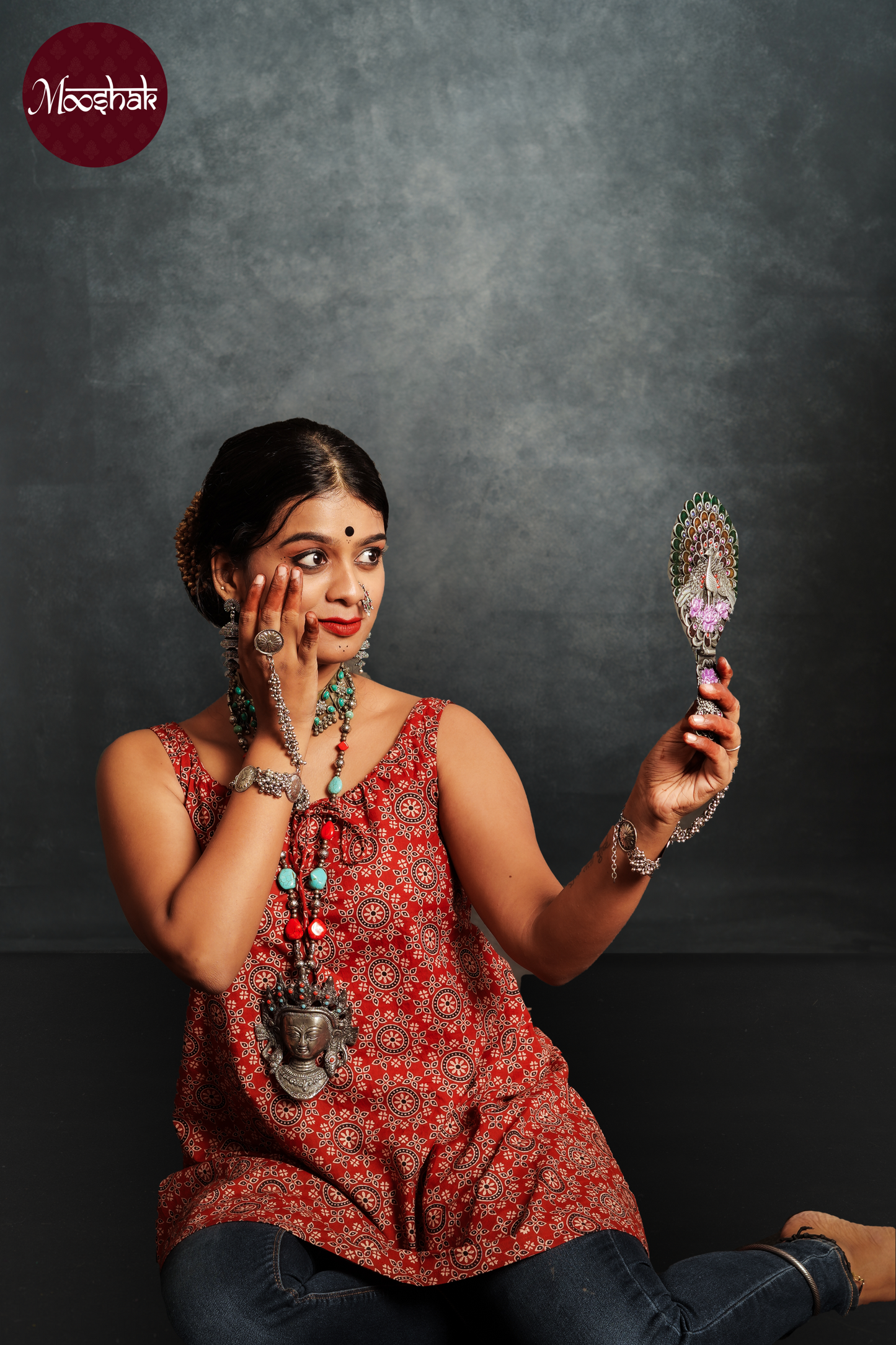 Dhaani-Top - Tops in Red Ajrakh with circle print