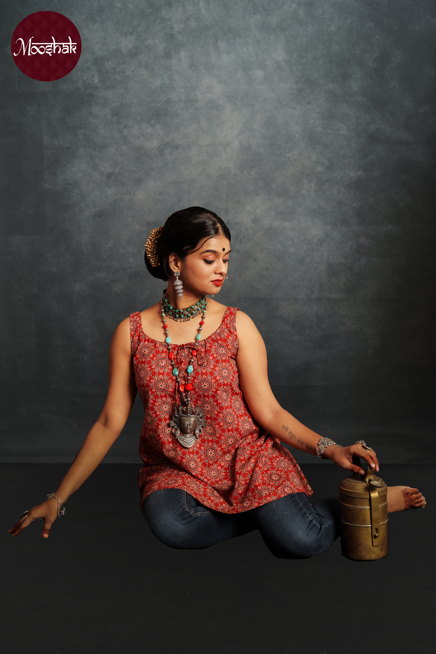 Dhaani-Top - Tops in Red Ajrakh with circle print