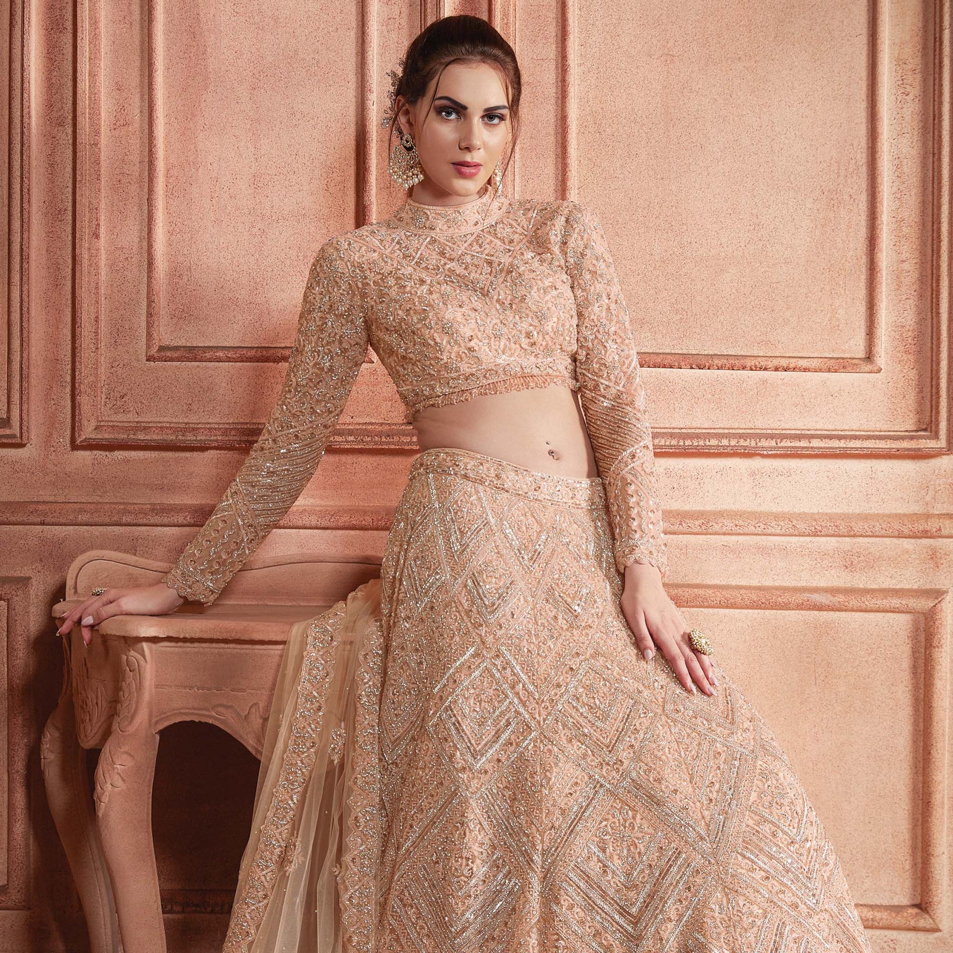 Floor Length High Neck Indian Suits High Neck Lehenga Blouse