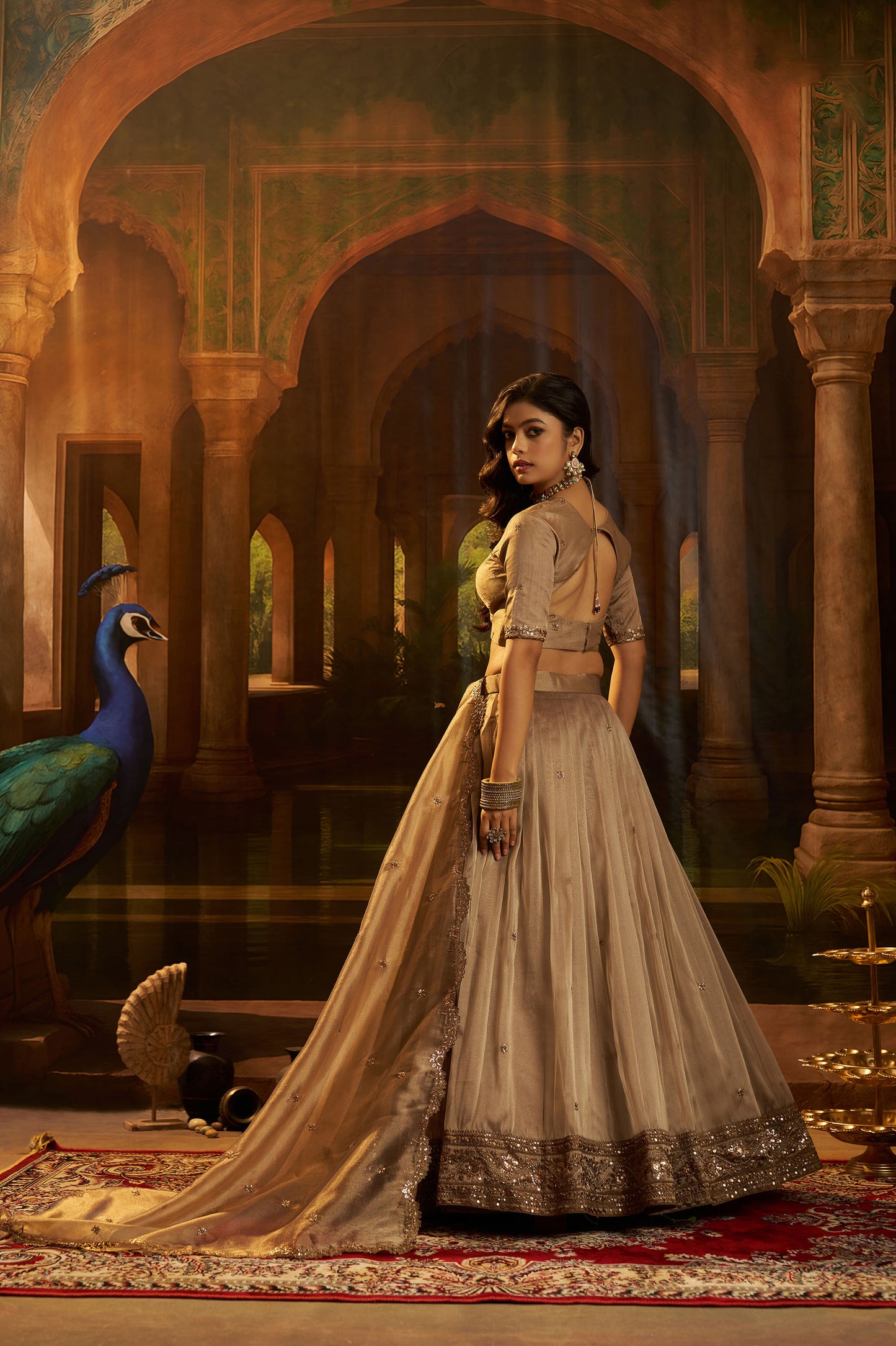 Brown Organza Zari & Dori Embroidered Bridesmaid Lehenga