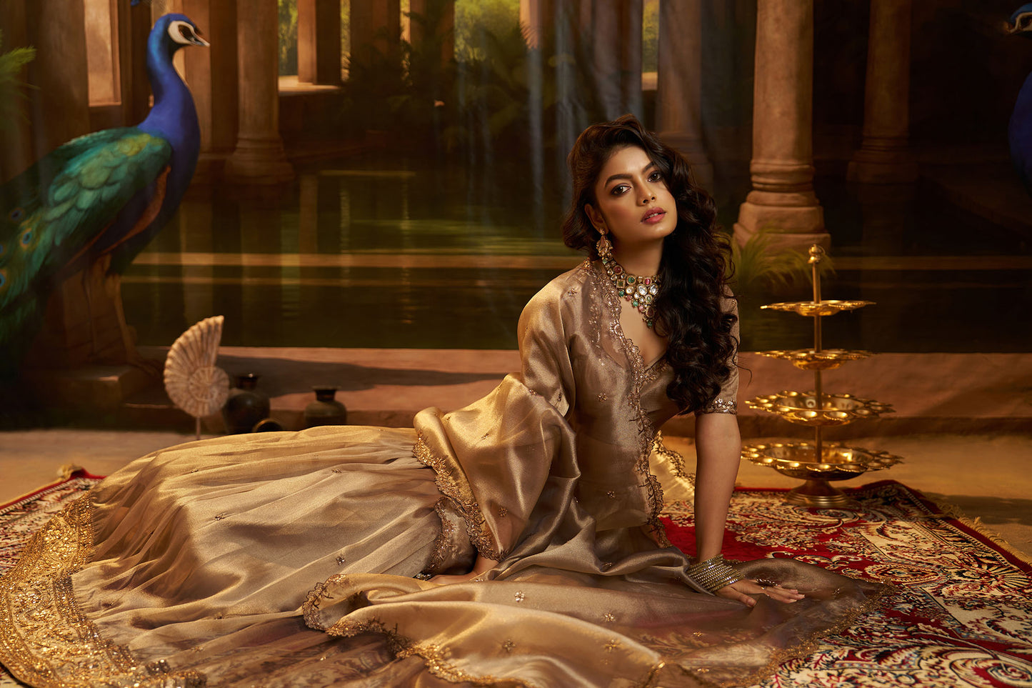 Brown Organza Zari & Dori Embroidered Bridesmaid Lehenga