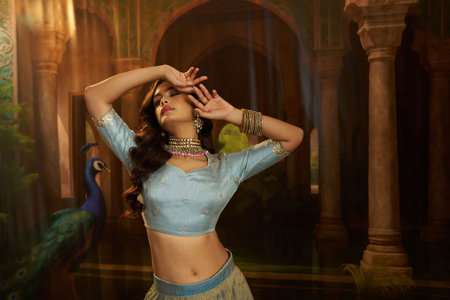 Sky Blue Organza Zari & Dori Embroidered Bridesmaid Lehenga