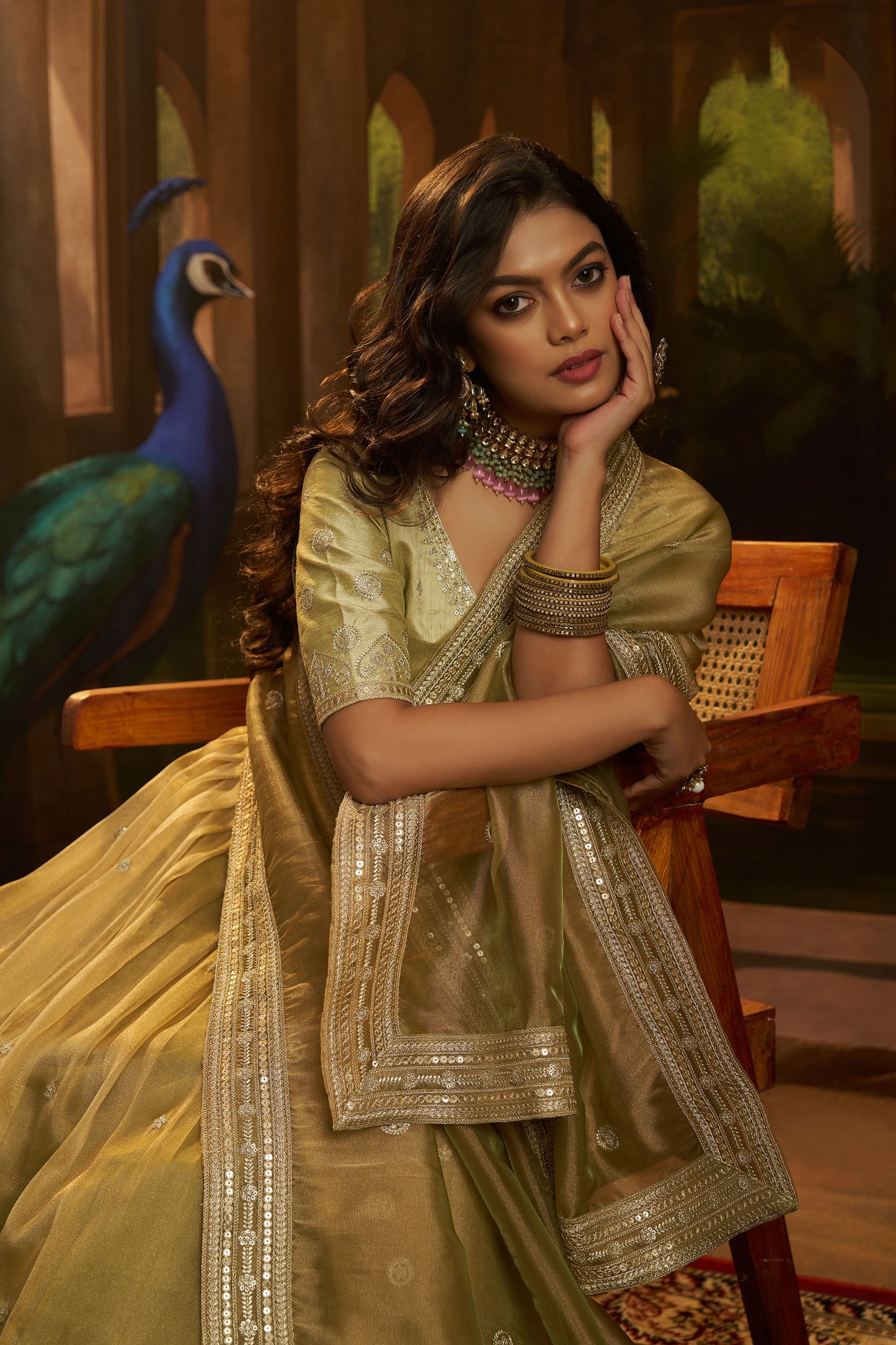 Yellow Organza Zari & Dori Embroidered Bridesmaid Lehenga for Haldi