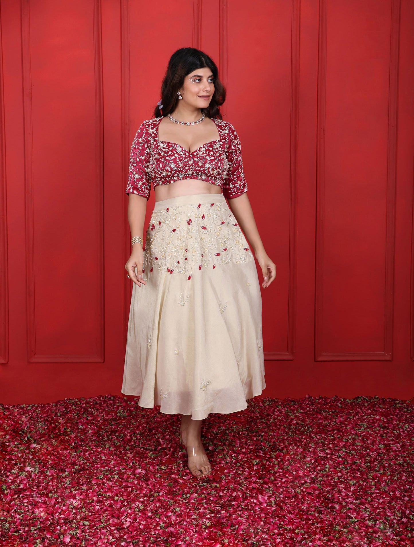 Rosa Roasario Short Hand Embroidered Lehenga Set