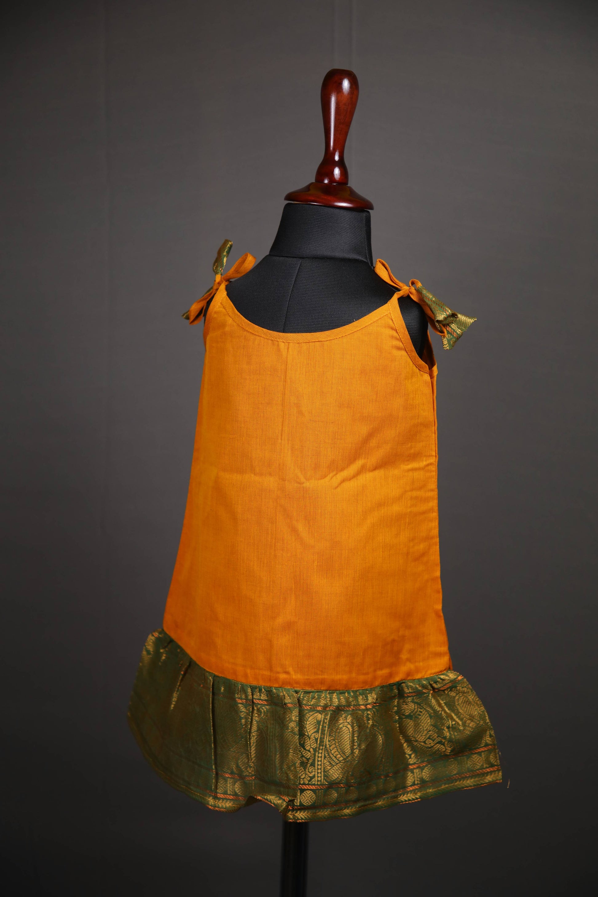 Mooshak Tie up Dress in Kanchi Cotton in Mustard with Zari