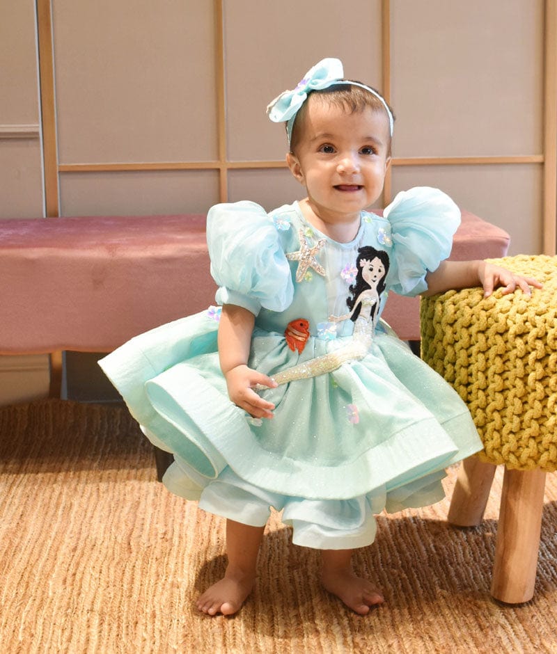 Aqua Blue Organza Frock for Girls
