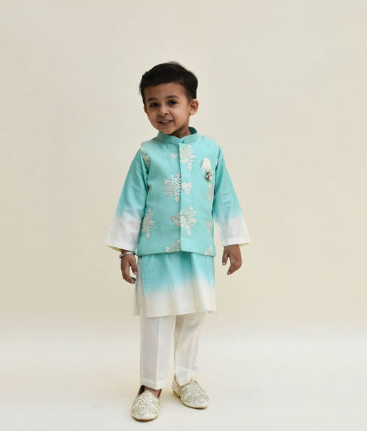 Aqua Embroidery Jacket with Shaded Kurta Pant for Boys