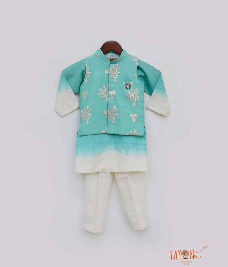 Aqua Embroidery Jacket with Shaded Kurta Pant for Boys