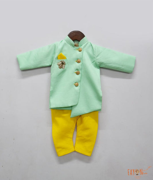 Aqua Green Achkan with Yellow Chudidar for Boys