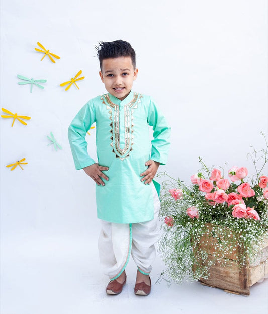 Aqua Green Kurta with Dhoti for Boys