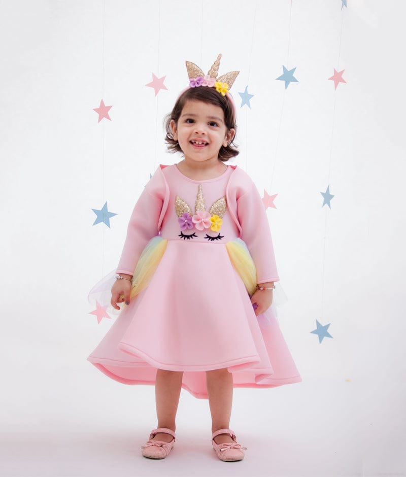 Baby Pink Unicorn Dress with Jacket for Girls