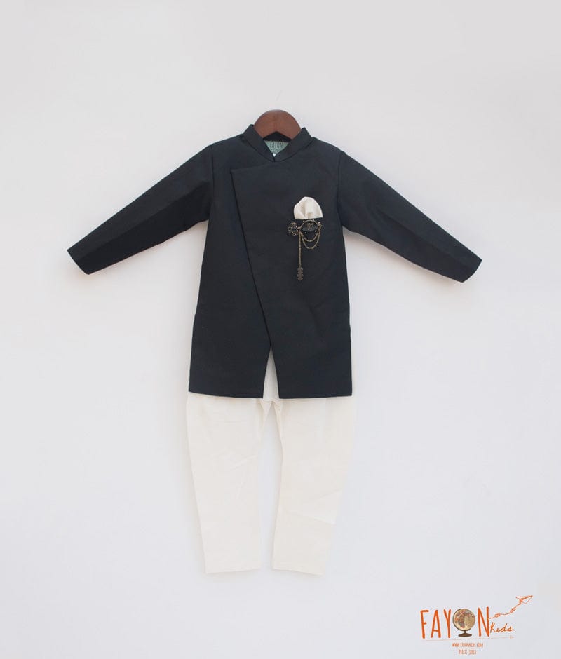 Black Achkan with Chudidar for Boys