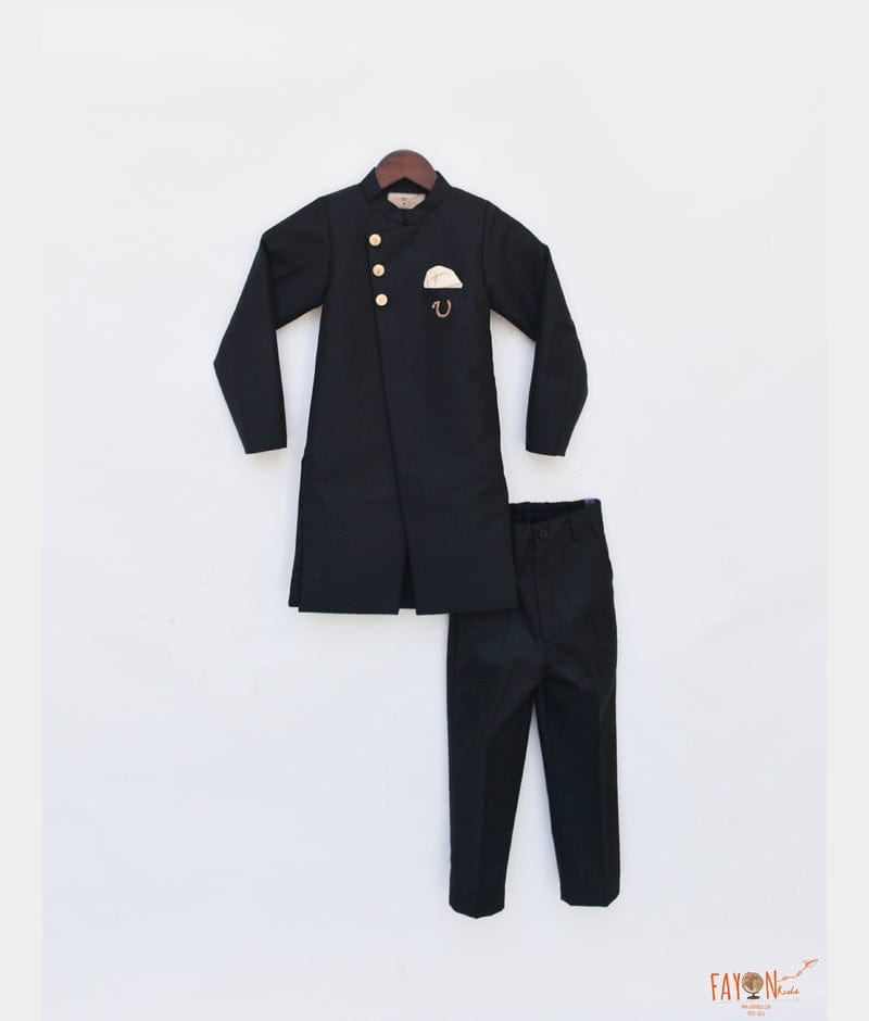 Black Achkan with Initial Pant for Boys
