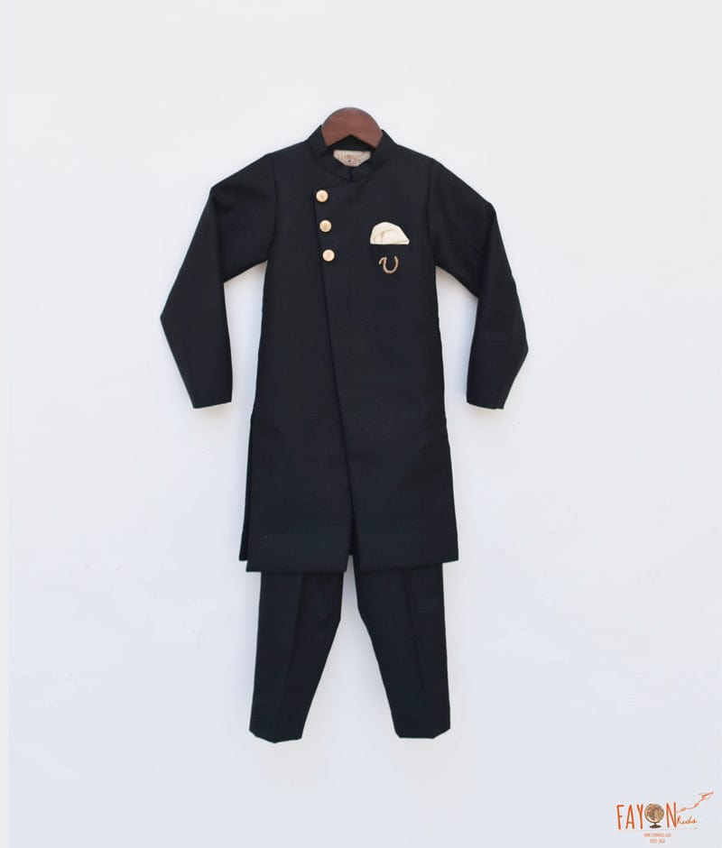Black Achkan with Initial Pant for Boys