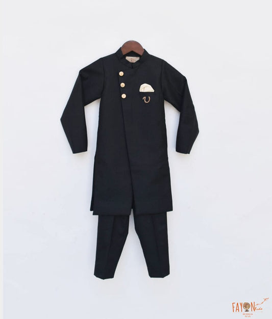 Black Achkan with Initial Pant for Boys