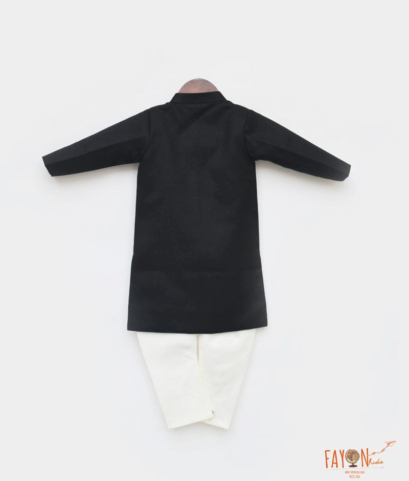 Black Achkan with Off White Chudidar for Boys