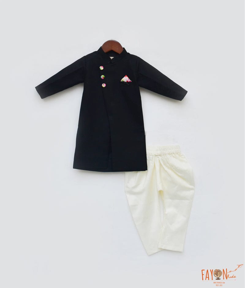 Black Achkan with Off White Chudidar for Boys
