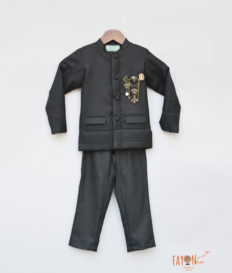 Black Bandgala with Broach Pant for Boys