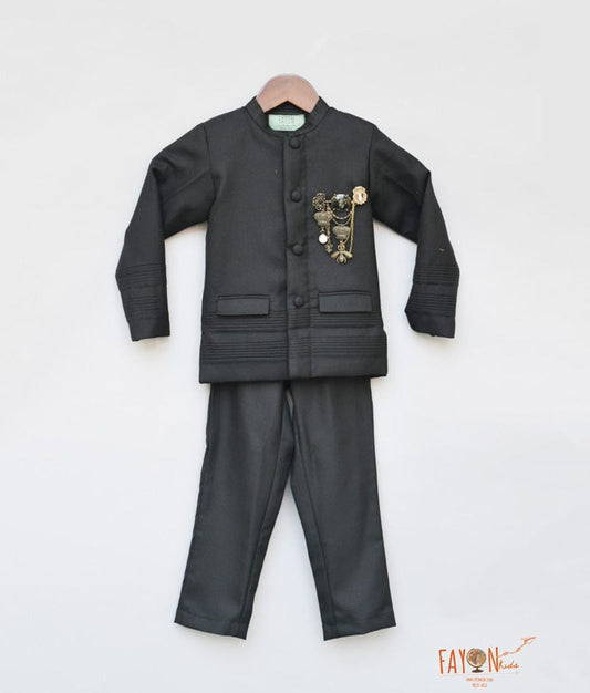 Black Bandgala with Broach Pant for Boys