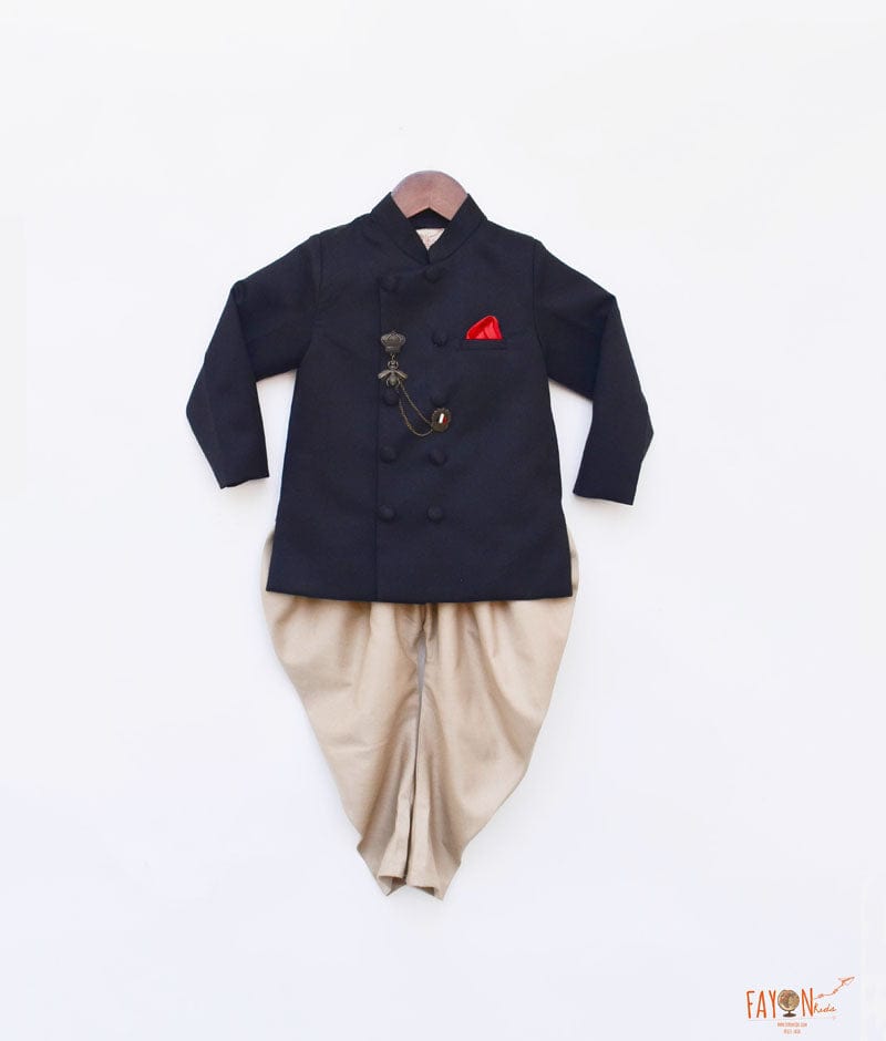 Black Bandgala with Golden Balloon Pant for Boys