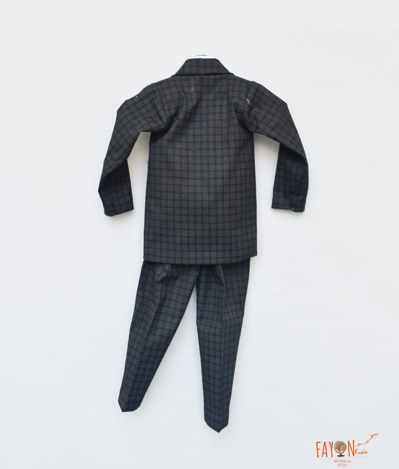 Black Check Coat with Blue Shirt Pant for Boys
