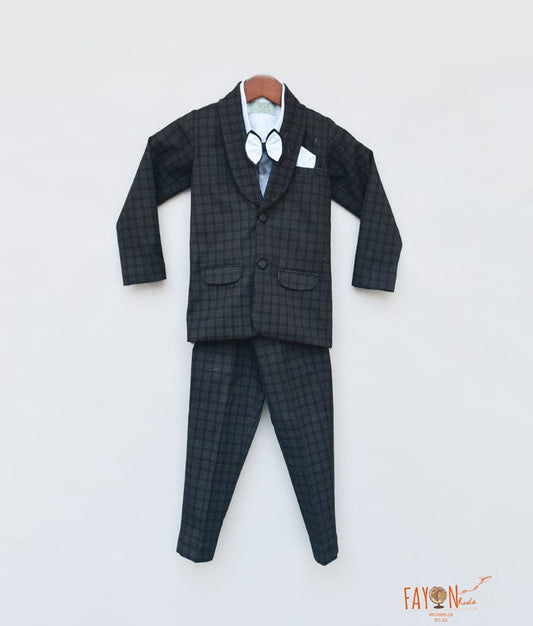 Black Check Coat with Blue Shirt Pant for Boys