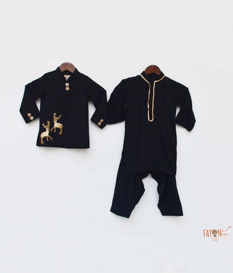 Black Jacket with Kurta Salwar for Boys