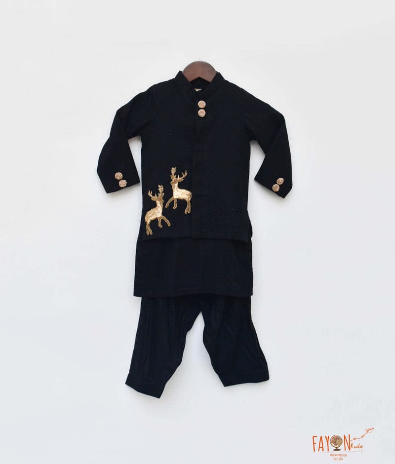Black Jacket with Kurta Salwar for Boys