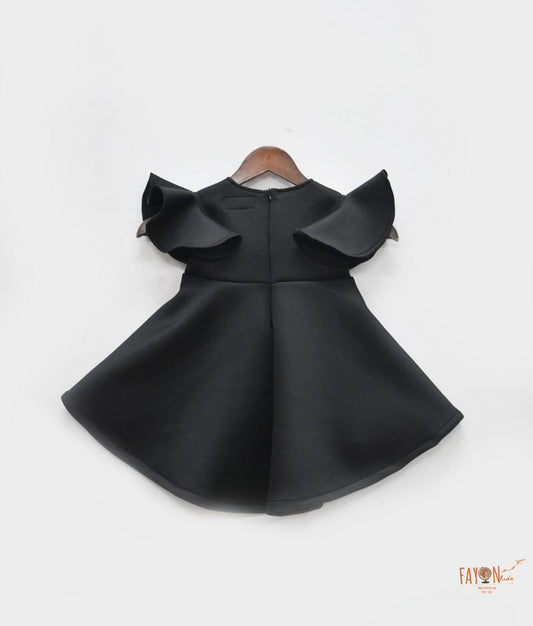 Black Lycra Dress with Flowers for Girls