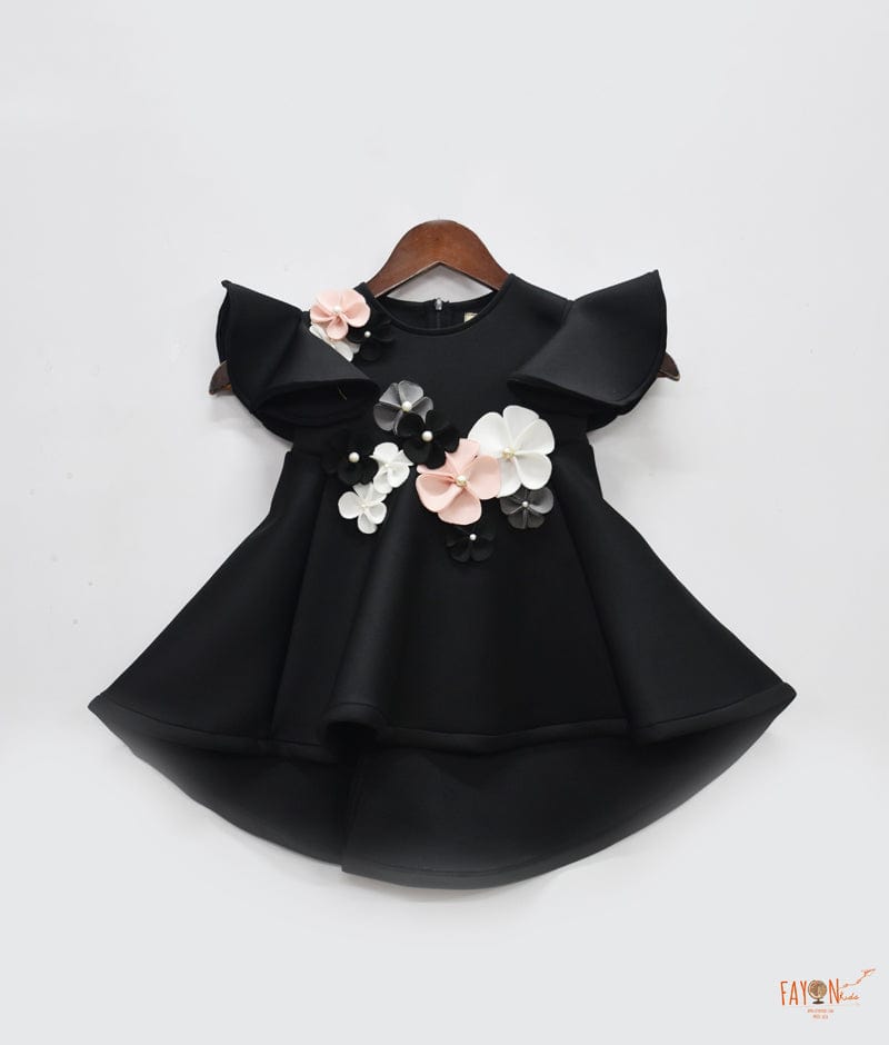Black Lycra Dress with Flowers for Girls
