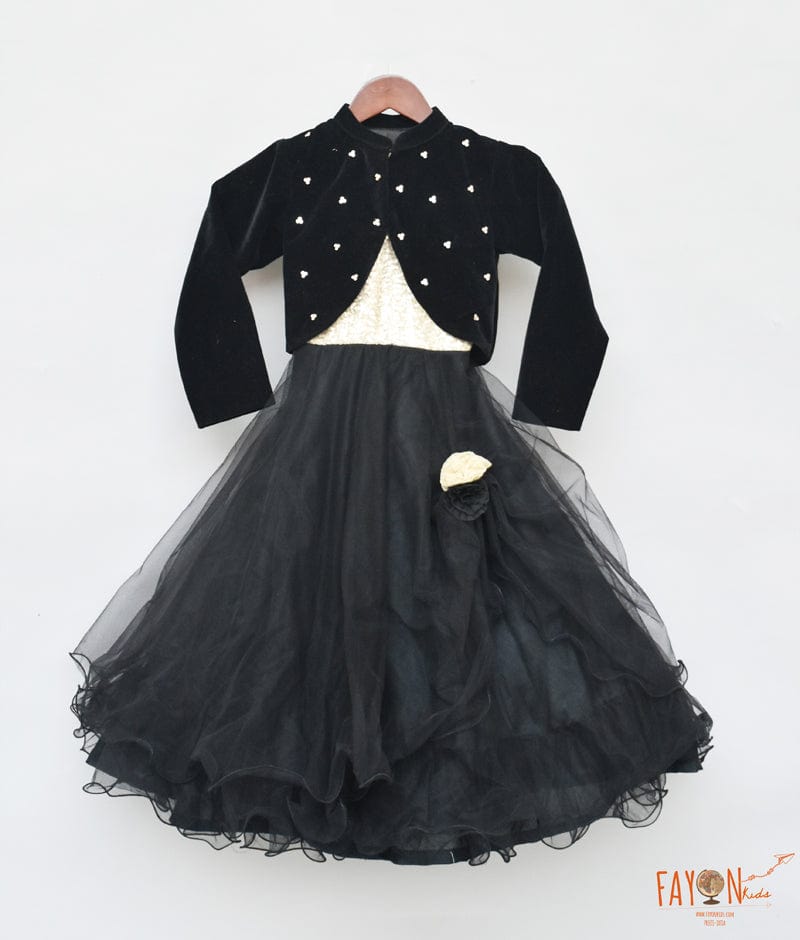 Black Net Gown with Shrug for Girls