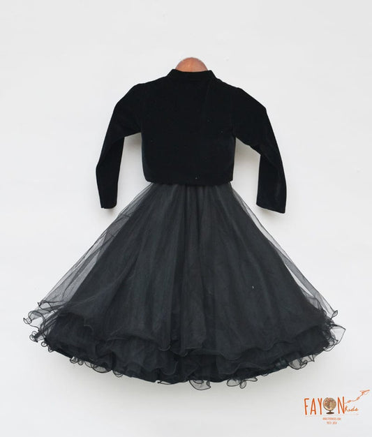 Black Net Gown with Shrug for Girls