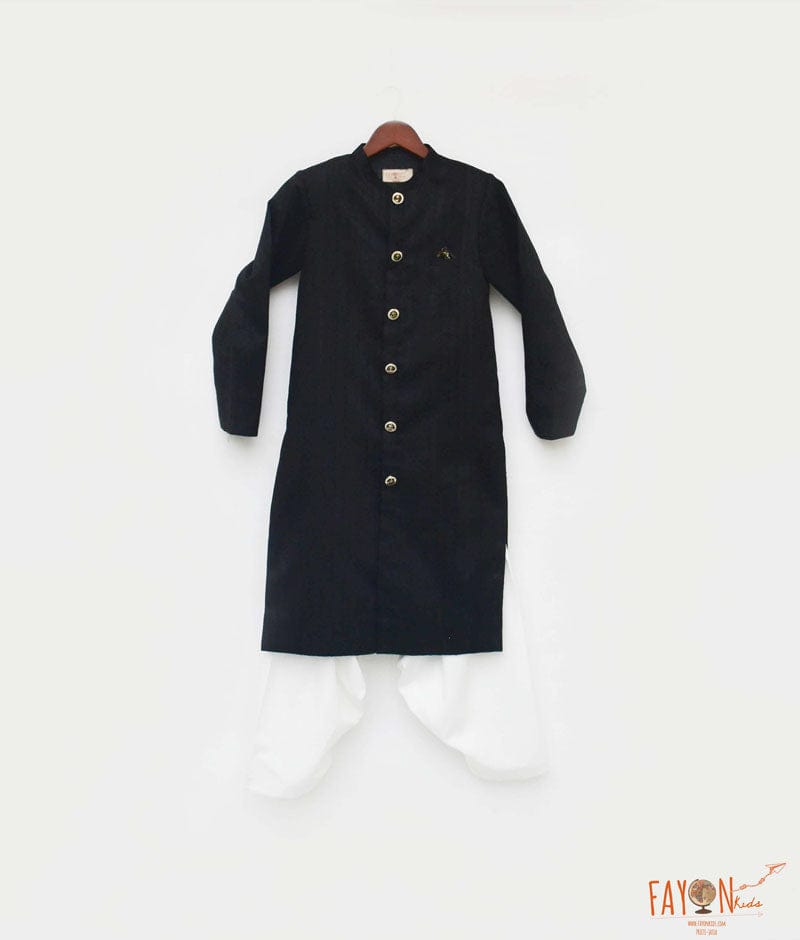 Black Silk Sherwani with Off White Salwar for Boys