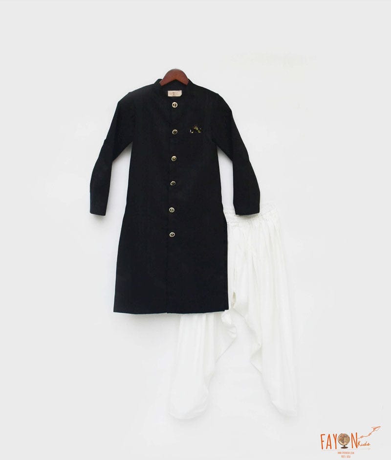 Black Silk Sherwani with Off White Salwar for Boys