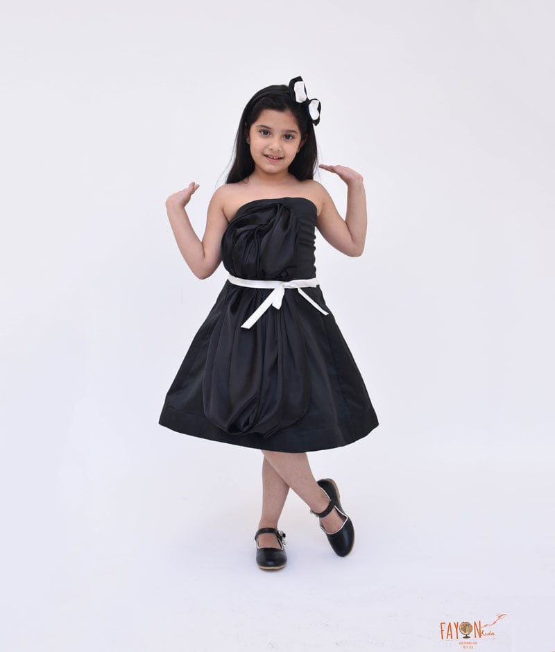 Black Silk Dress with Black Drape for Girls