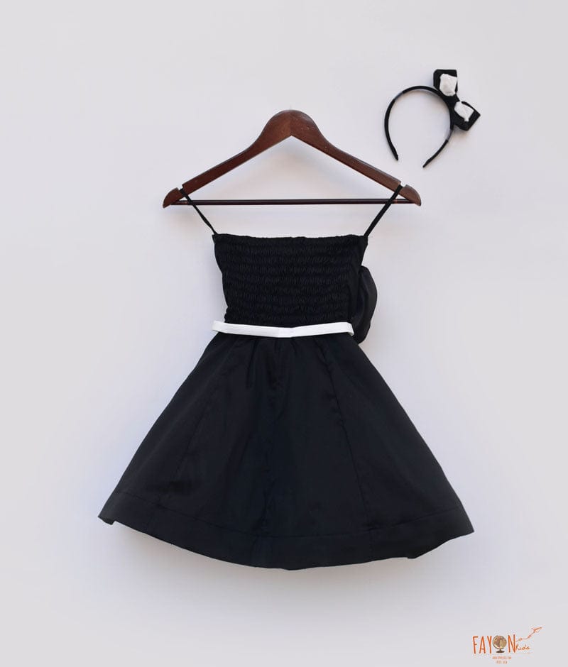 Black Silk Dress with Black Drape for Girls