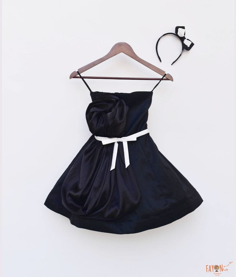 Black Silk Dress with Black Drape for Girls