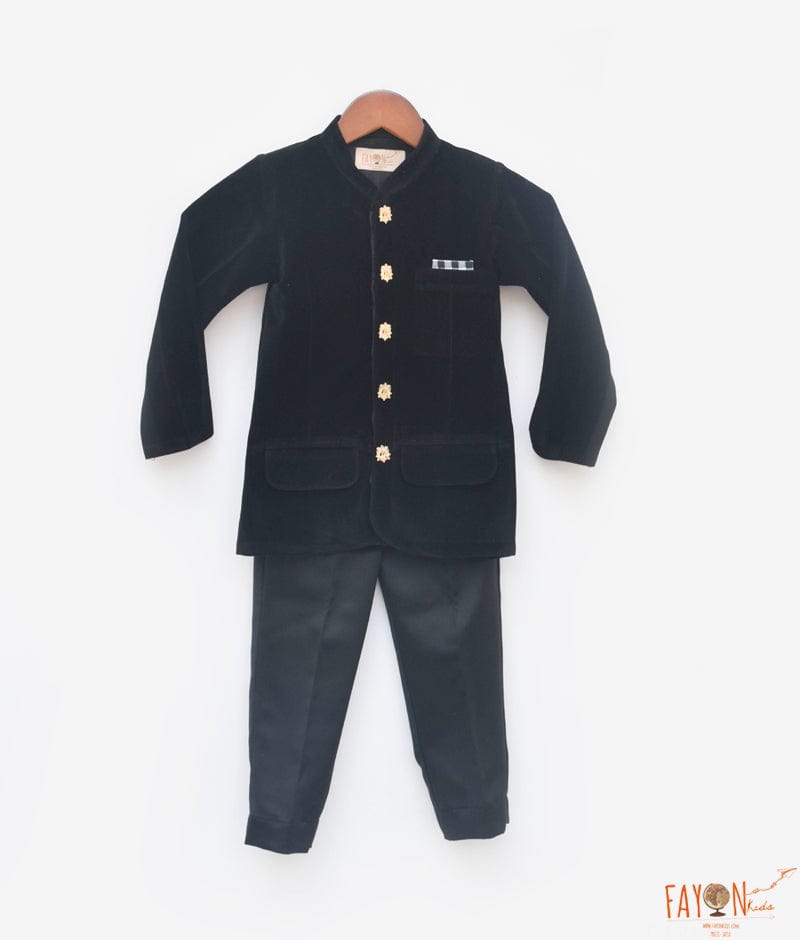 Black Velvet Bandgala and Pant for Boys