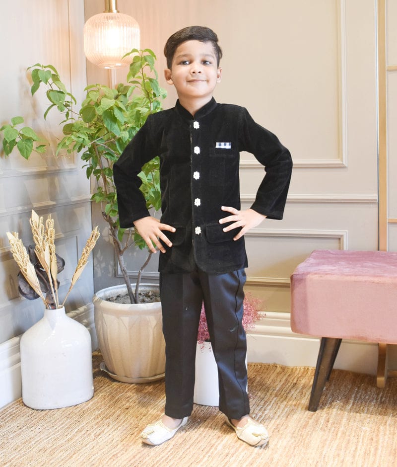 Black Velvet Bandgala and Pant for Boys
