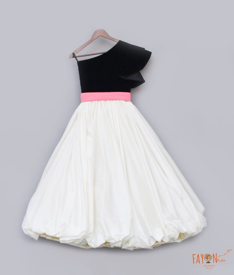 Black Velvet Off white Silk Gown for Girls