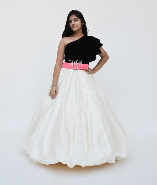 Black Velvet Off white Silk Gown for Girls