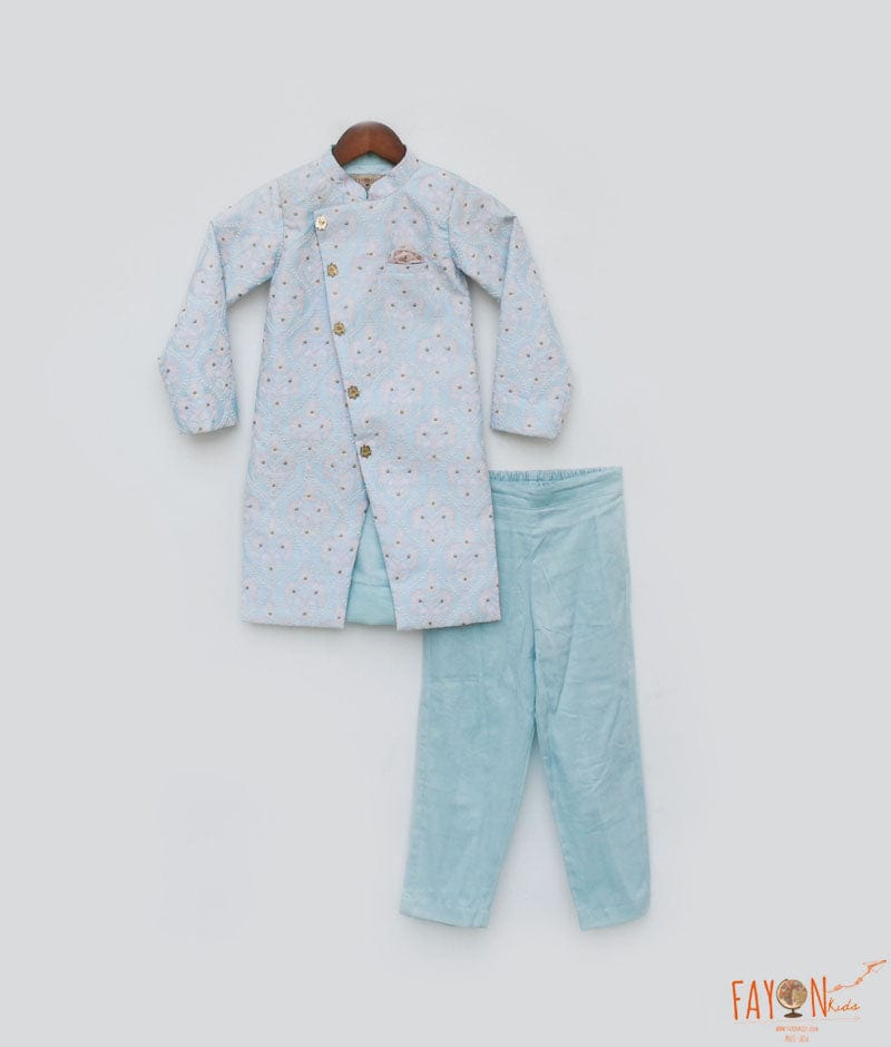 Blue Embroidery Sherwani and Pant for Boys