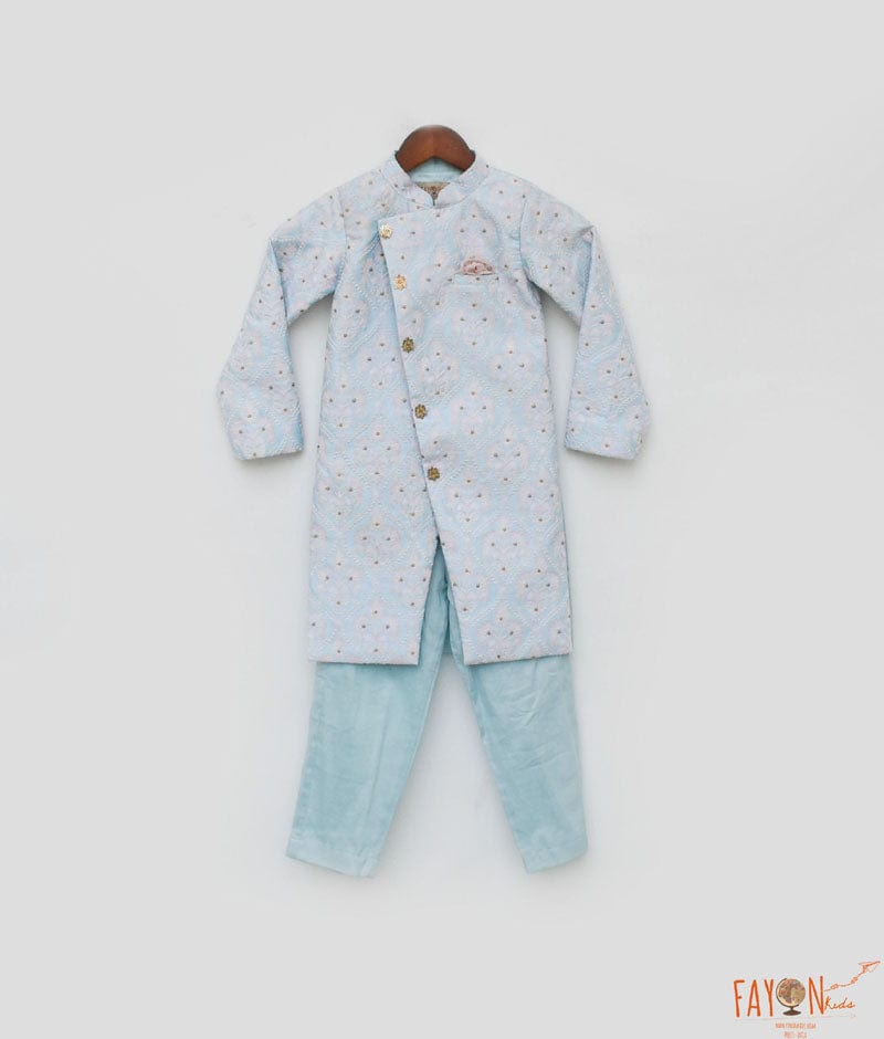 Blue Embroidery Sherwani and Pant for Boys
