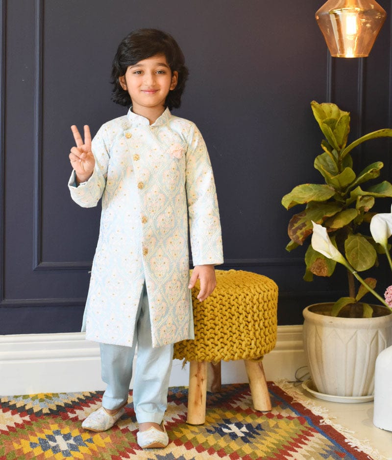 Blue Embroidery Sherwani and Pant for Boys
