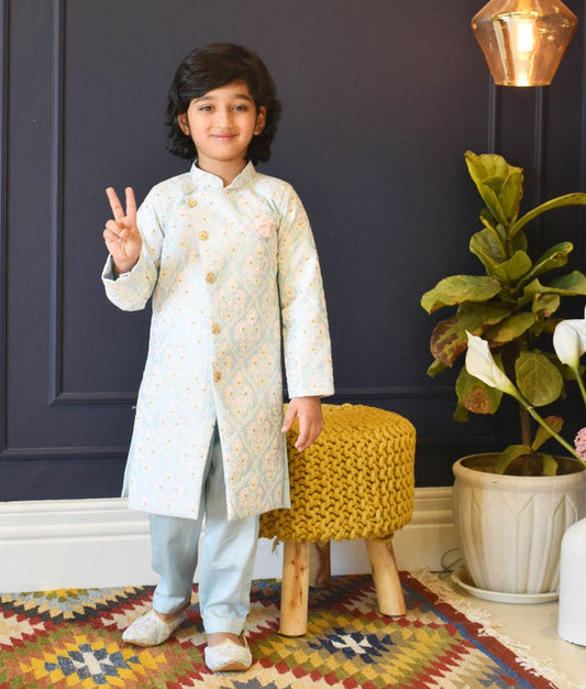 Blue Embroidery Sherwani and Pant for Boys