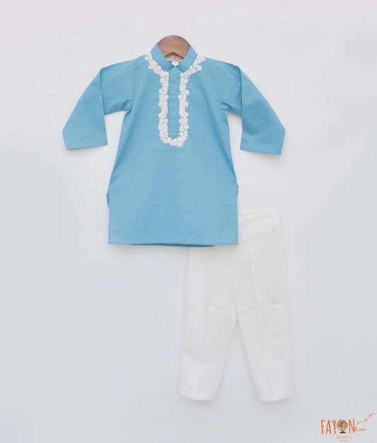 Blue Kurta with Dori Work Embroidery Pant for Boys